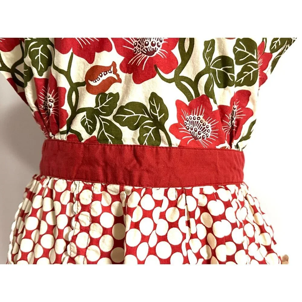 Simply Envogue‎ Red Floral & Polka Dot Apron Lace Trim Cottagecore Grannycore